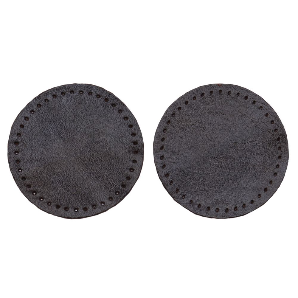 Заплатки пришивные из кожи, круг ⌀6см с перфорацией, 2 шт, 100% кожа, 03 темно-коричневый, 9111