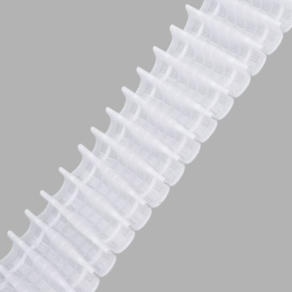 Лента (тесьма) шторная: сборка параллельная 75 мм / 10 метров, (7 рядов петель, 2 шнура), белый ТУ, C750