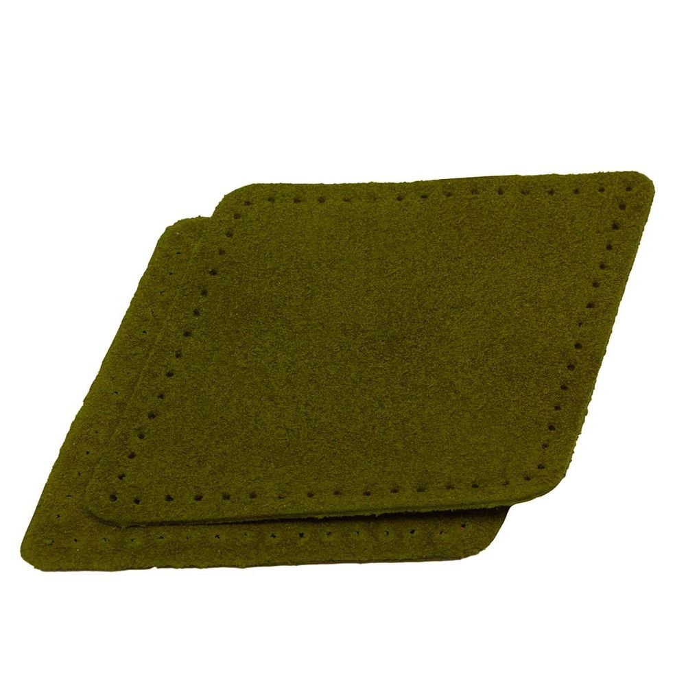 Заплатки пришивные из замши, ромб 8х11,2см с перфорацией, 2 шт, 100% кожа, 33 хаки, 59125