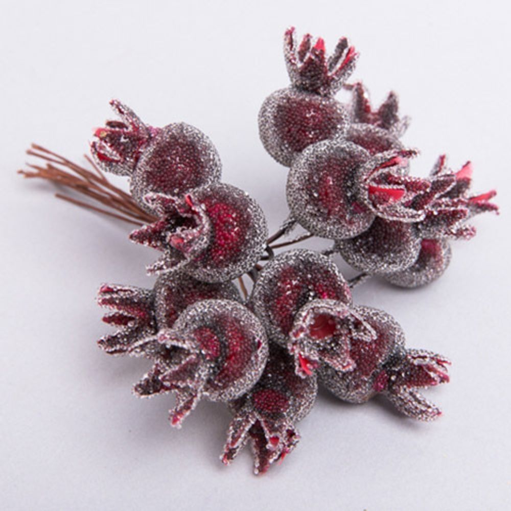 Шиповник на проволоке 2,2х3х11см, красный, 12 шт, 95243