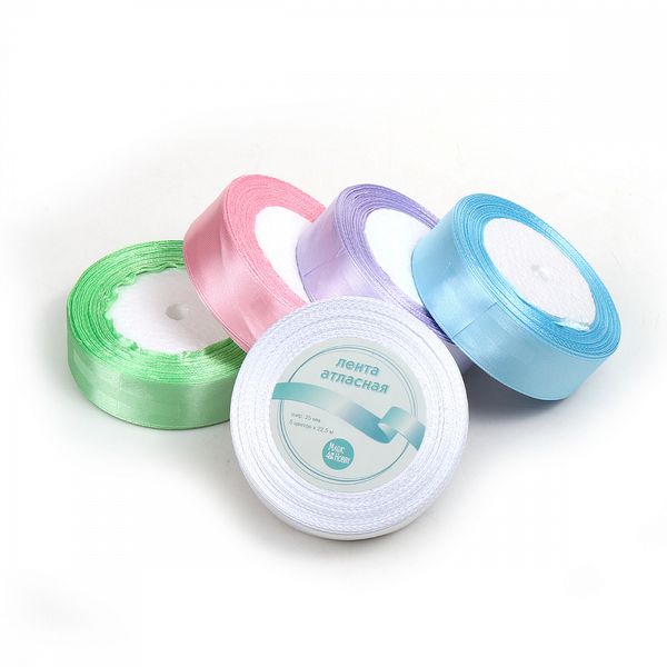 Лента атласная 1-сторонняя 25.0 мм / 5 шт по 22.5±1 метра, набор Пастель2, Magic4Hobby