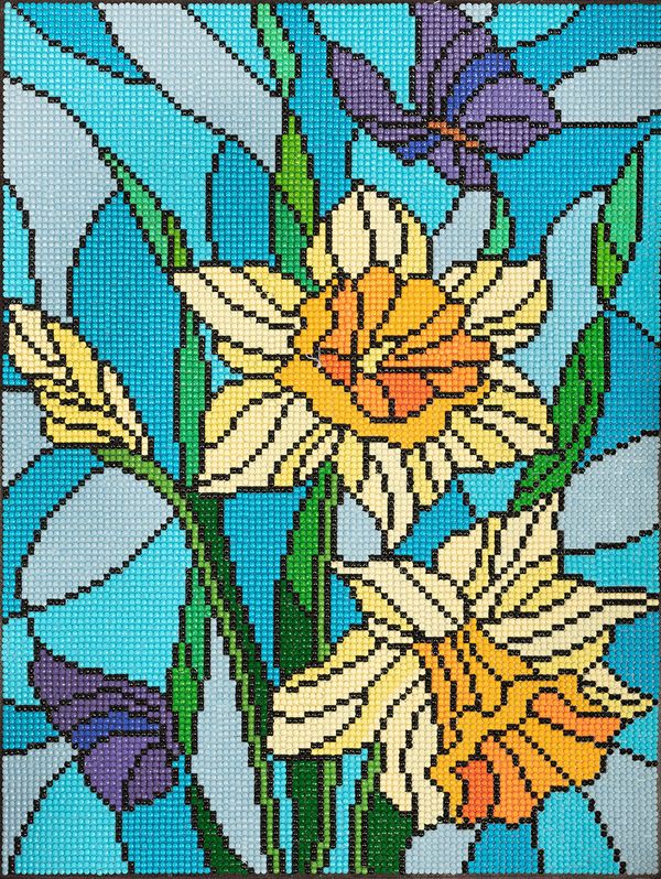 Алмазная (кристальная) мозаика Фрея ALV-116, Нарцисс. Витраж, 40х30 см