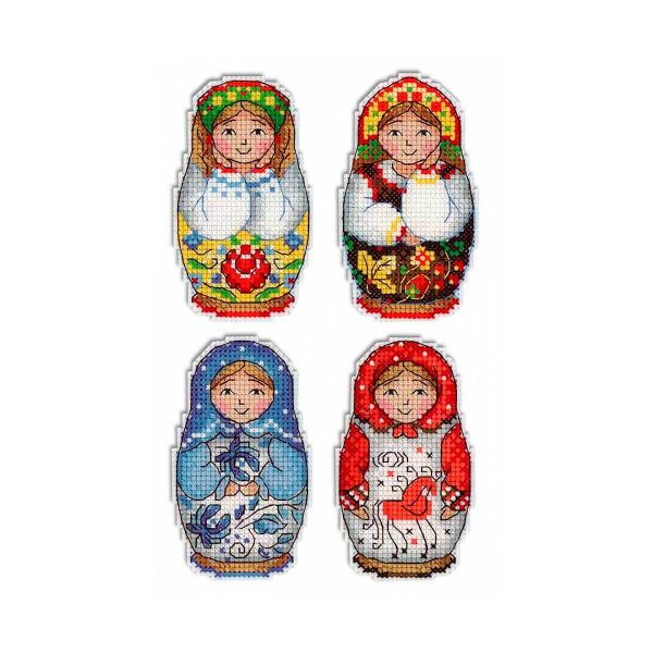 Набор для вышивания нитками МП Студия, магнит Русские матрешки 9х5см