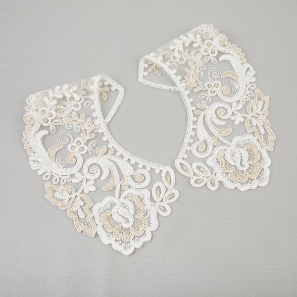 Пришивной кружевной воротник 100 мм, на сетке, 5 пар, Турция, кремовый/под золото, Gamma VKRM-27-03
