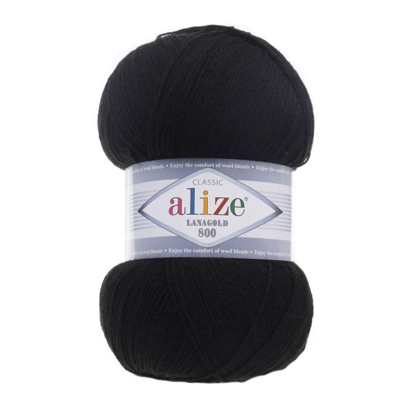 Пряжа Alize (Ализе) Lana Gold 800 / уп.5 мот. по 100 г, 800м, 060 черный A