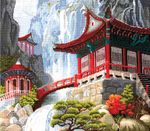 Набор для вышивания нитками Сделай своими руками, Водопад и пагода, 40х35 см