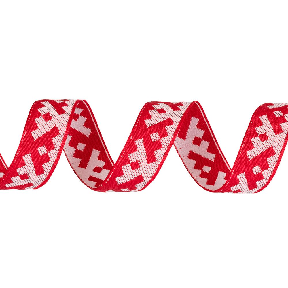Лента (тесьма) жаккардовая 18.0 мм / 25±1 метров, Орнамент для северных народов, рис 6753 красный-белый, Gamma С3771