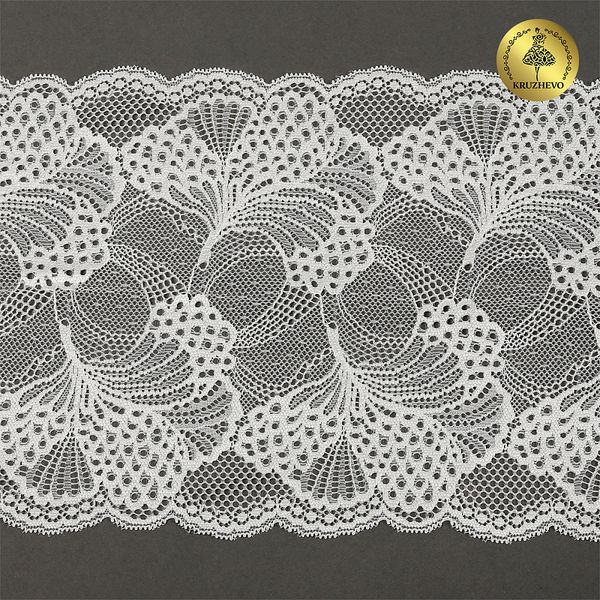 Кружево бельевое эластичное 195 мм / 25 м, 30211, цв.004 сумрачно-белый, Kruzhevo