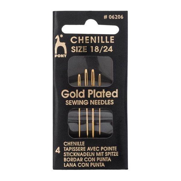 Иглы ручные для синели, глади с золотым покрытием Chenille GOLD №18-24, 4 шт, Pony, 06206