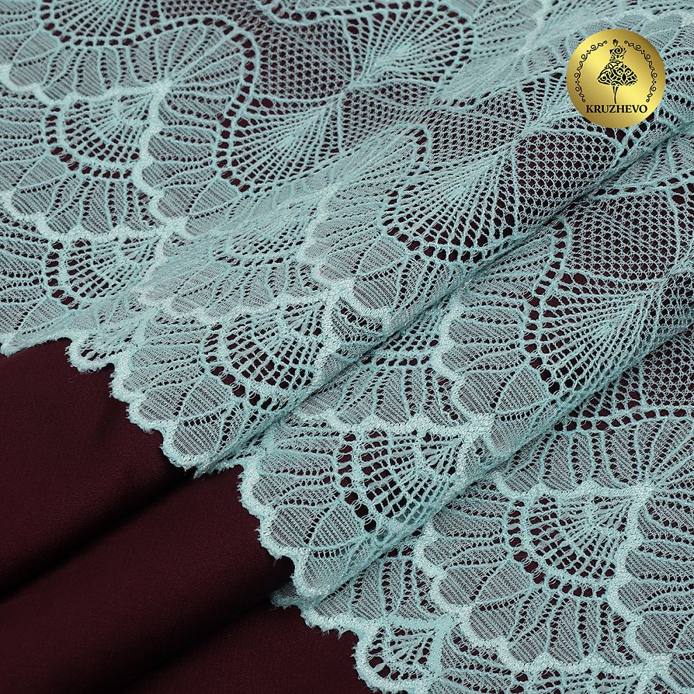 Кружево эластичное (стрейч) 8034 195мм цв.F201 мята, 10 метров, Kruzhevo