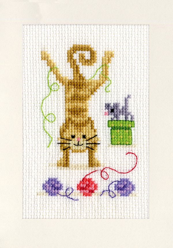 Набор для вышивания нитками Vervaco, Игривые кошки, 10.5х15 см