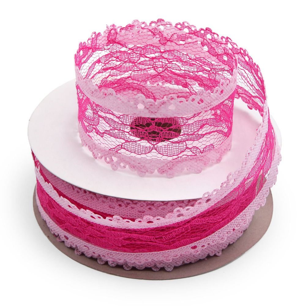 Тесьма отделочная ажурная 50 мм, 25 м, (03 розовый/ярко-розовый)