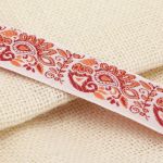 Лента (тесьма) жаккардовая 32.0 мм / 25±1 метров, Славянский орнамент Оберег, рис.9017 (1 белый/красный/оранжевый) С3774Г17