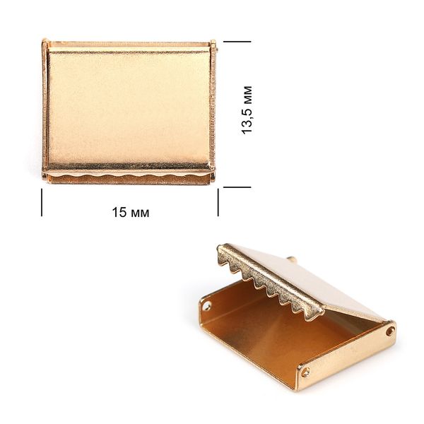 Наконечник-зажим для стропы латунь 15х13,5 мм, цв.1 золото, уп. 20 шт