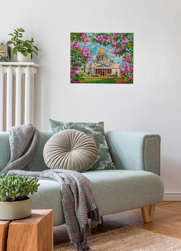 Алмазная (кристальная) мозаика Фрея ALPD-231, на подрамнике Исаакиевский собор в сирени, 50х40 см