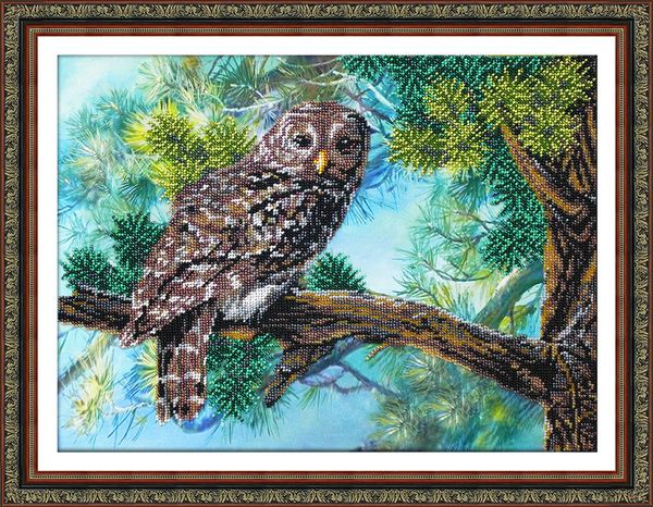 Набор для вышивания бисером Паутинка, Серая сова 38х28 см