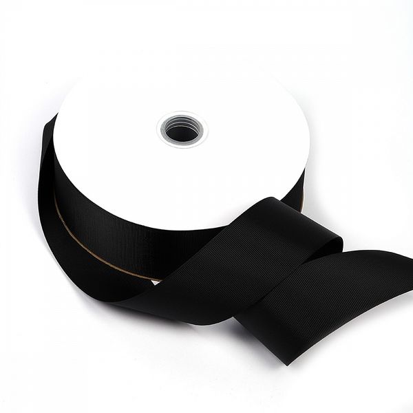 Лента репсовая (в рубчик) 50.0 мм цв. 030 черный уп.91.4м