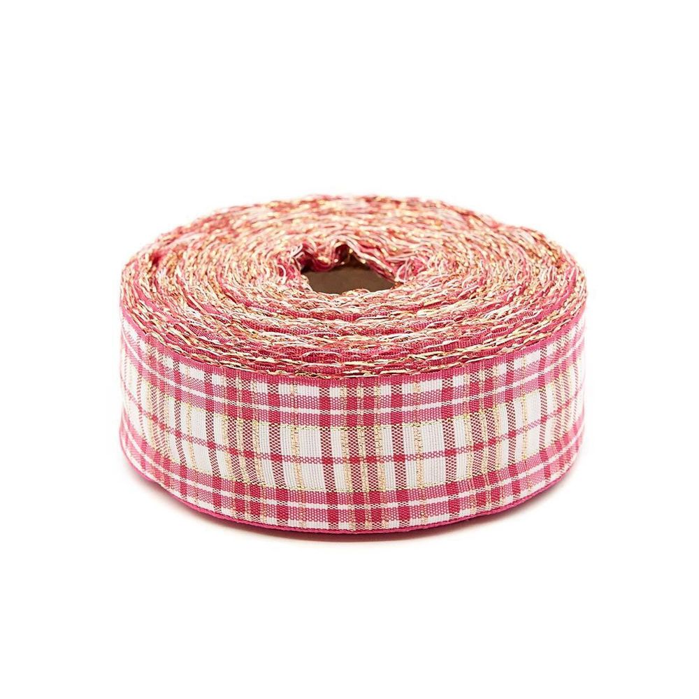 Лента Шотландка с люрексом 30 / 25м (малиновый/белый), С3301Г17