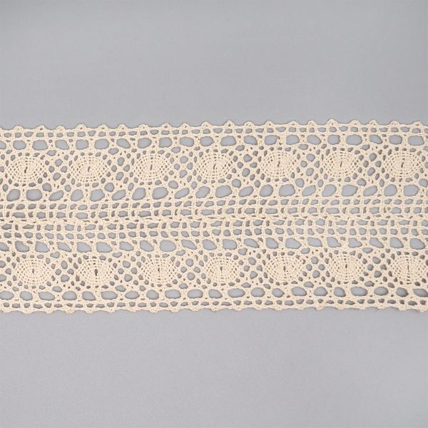 Кружево вязаное (тесьма) хлопковое 77 мм / 25 метров, двухстор. (02 бежевый)