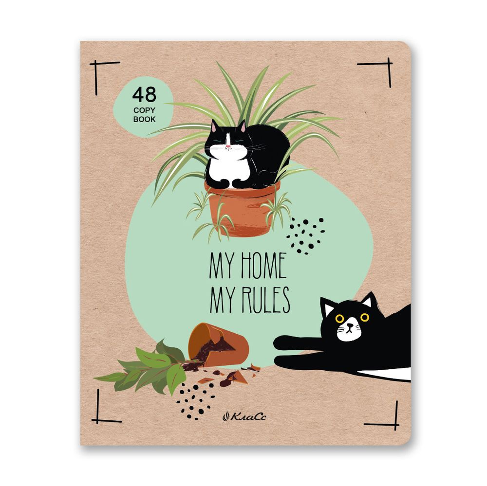 Тетрадь ученическая общая, выборочный лак, A5+ 48 л. на скобе 65 г/м², белизна 100%, 10 шт, клетка в термоусадочной пленке, 000747 Правило кота, Светоч 48ТЕТк-003