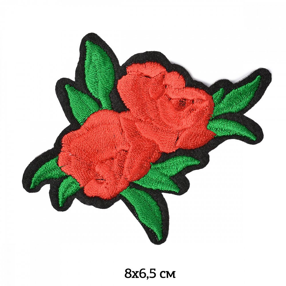 Термоаппликация вышитая Красная роза 8х6,5см, 10шт