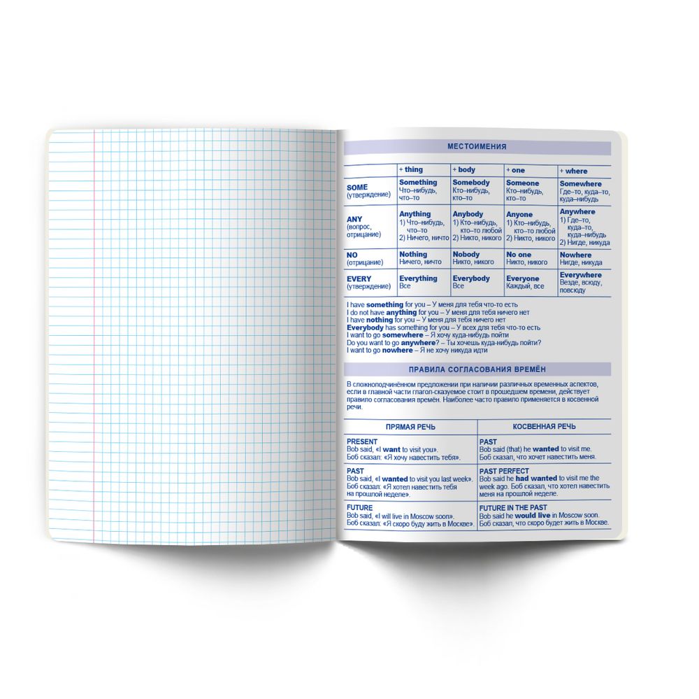 Тетрадь со справ.материал. Яркость по расписанию с запечат. пластик.обл. 320мкм, A5 48 л. на скобе 65 г/м², белизна 100% 10 шт, клетка, 01860 Яркость по расписанию Английский язык, Светоч Т288