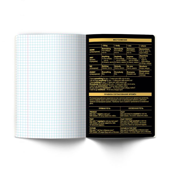 Тетрадь со справочным материалом Золотая коллекция, тиснение золотой фольгой, A5+ 48 л. на скобе 65 г/м², белизна 100 %, 10 шт, клетка, 01323 Золотая коллекция Английский язык, Светоч Т145