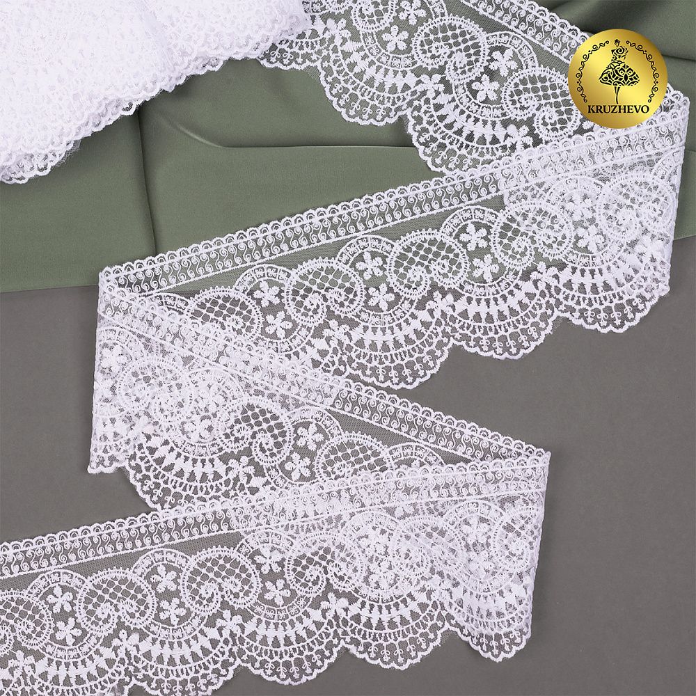 Кружево на сетке 90 мм, цв.01 белый, уп.13.7м, TBY.40475.01