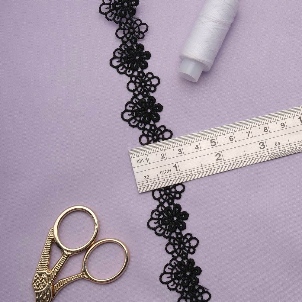 Кружево гипюр (плетёное) 30 мм / 13.7 метров, черный, 3AR1419
