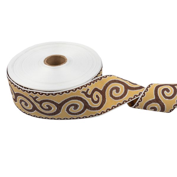 Лента (тесьма) жаккардовая 50.0 мм / 25 метров, Орнамент для северных народов, рис 9605 белый/коричневый/бежевый, Gamma С3775