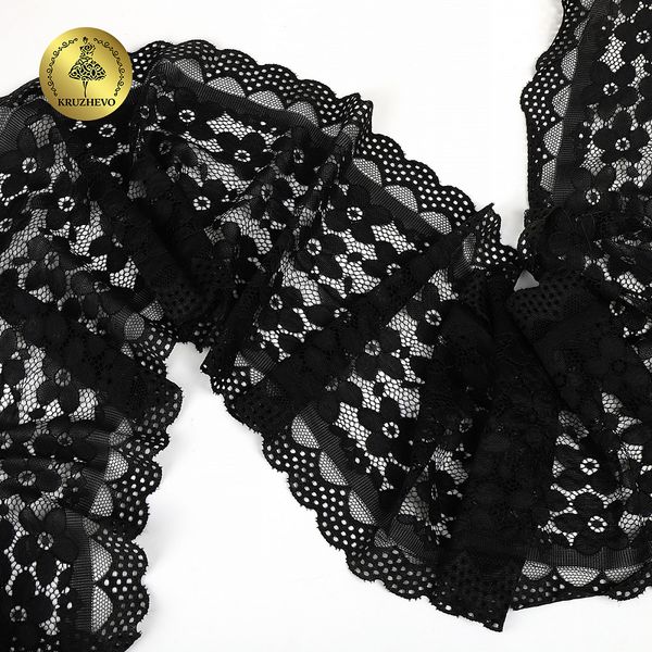 Кружево бельевое эластичное 180 мм / 10 м, цв.2 черный, Kruzhevo
