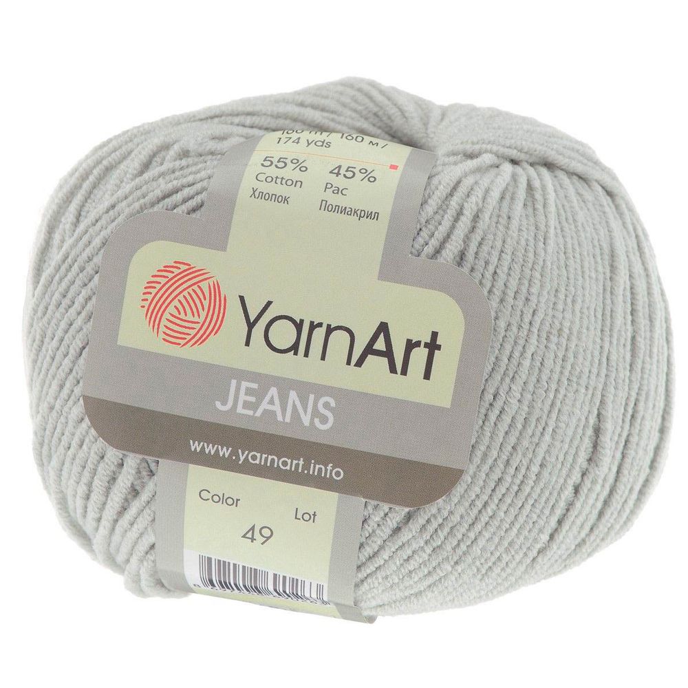 Пряжа YarnArt (ЯрнАрт) Jeans / уп.10 мот. по 50 г, 160м, 49 светло-серый