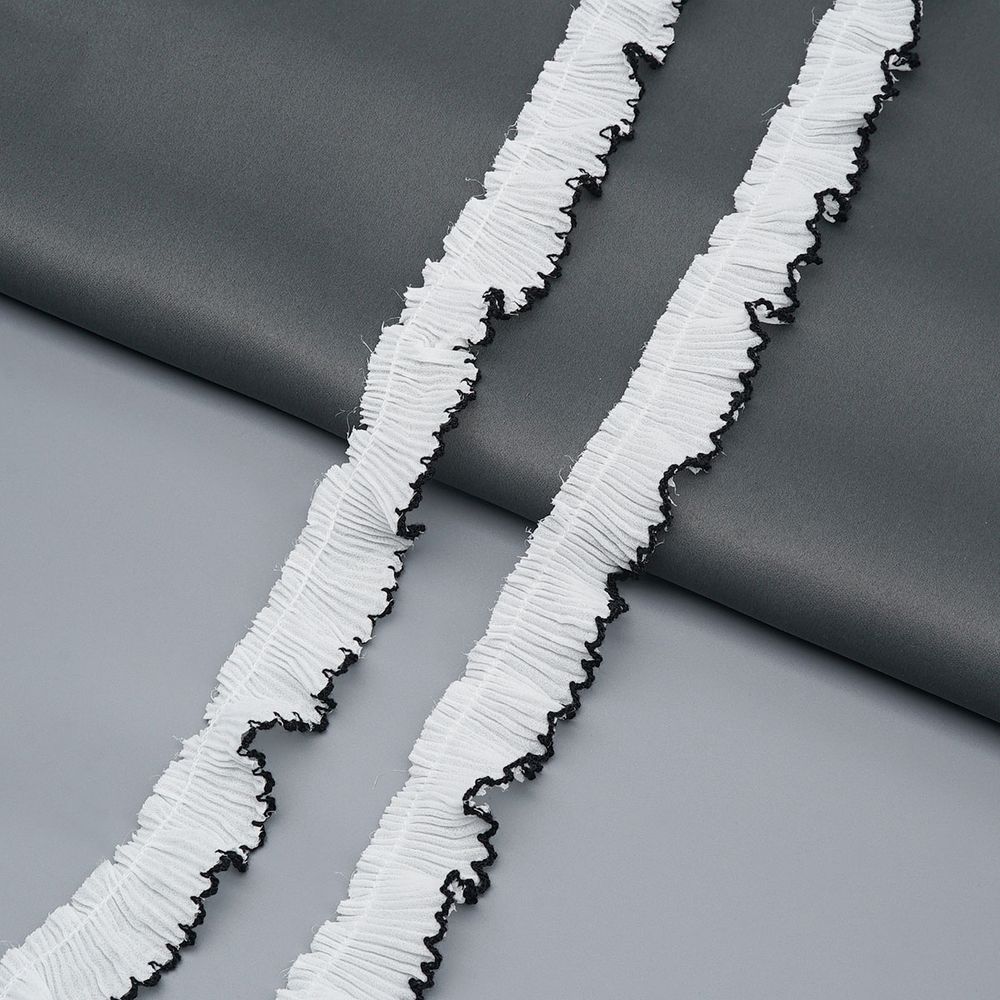Кружево плиссированное 25 мм, / 45.72 метра, складка плиссе, 02 белый/черный