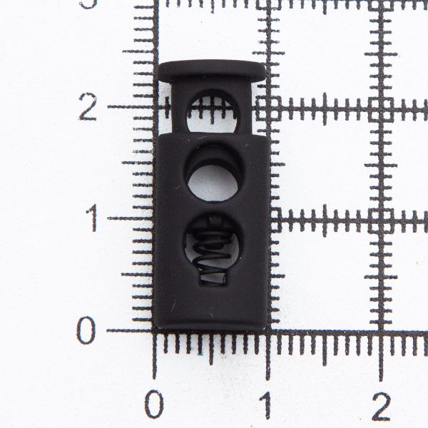 Фиксатор (зажим) для шнура пластик 2 отв., ⌀4.0 мм, 10х23 мм, черная резина, 100 шт