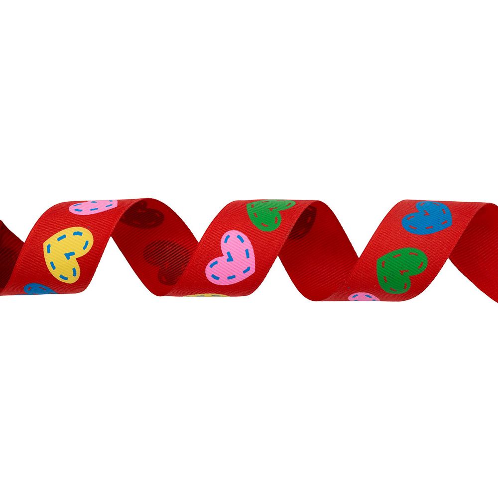 Лента репсовая (в рубчик) Сердечки 25.0 мм, 22.86 м 3-46 (красный)
