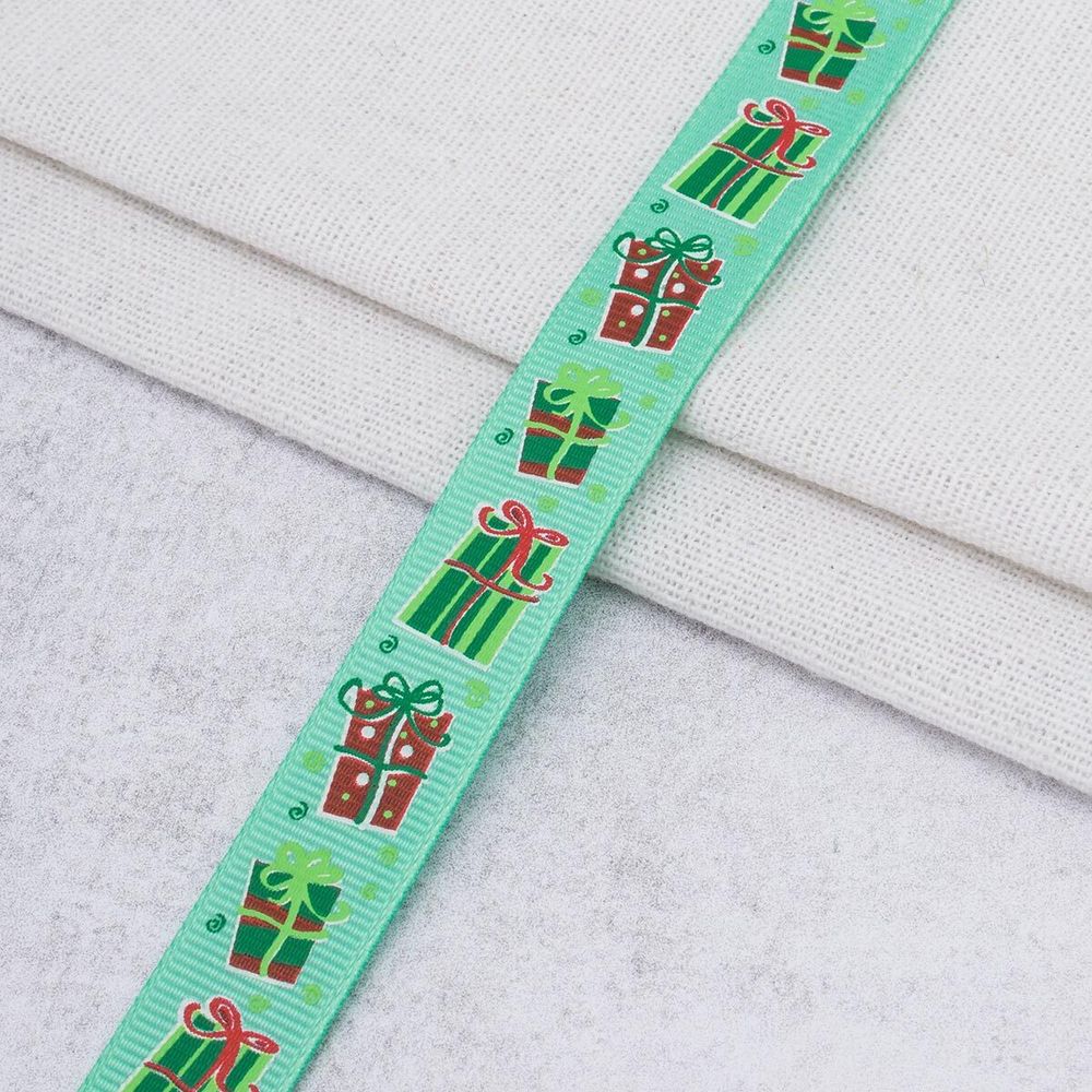 Лента репсовая (в рубчик) с рисунком 15.0 мм / 45.72 метра, НГ 1597, цв.бирюзовый, 24434