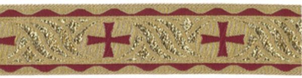 Лента (тесьма) жаккардовая 25.0 мм / 10±0.5 метров, (галун православный), золото/бордовый, Gamma TRJ-67