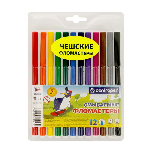 Набор цветных фломастеров WASHABLE TP 12 цв, 7790/12, Centropen