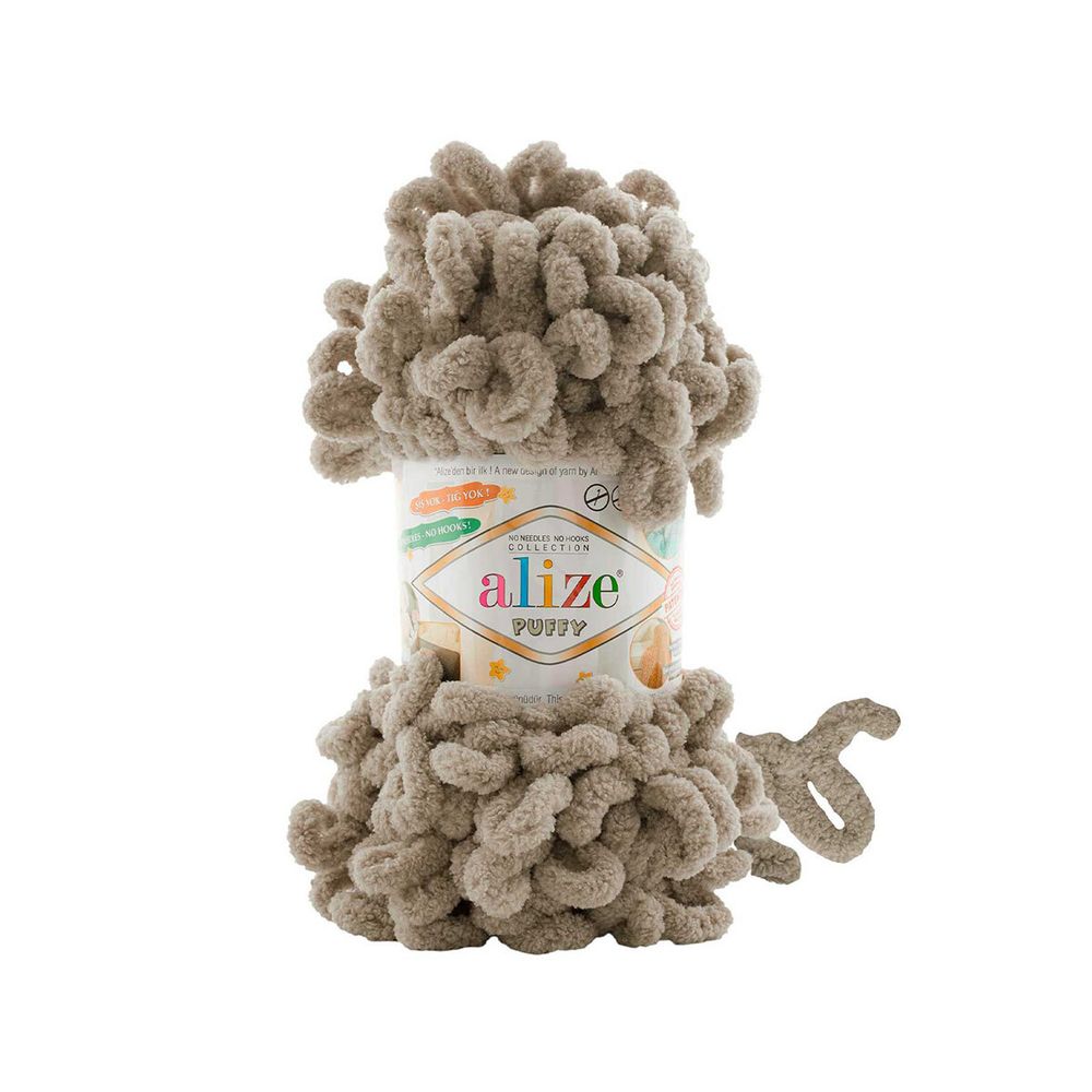 Пряжа Alize (Ализе) Puffy / уп.5 мот. по 100 г, 9м, 990 пепельный беж