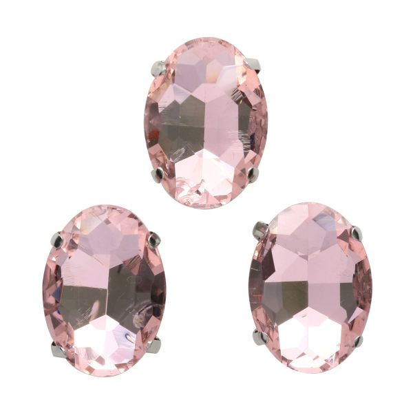 Хрустальные стразы в цапах овальной формы, розовый 13х18 мм, 3 шт, ОЦ007НН1318