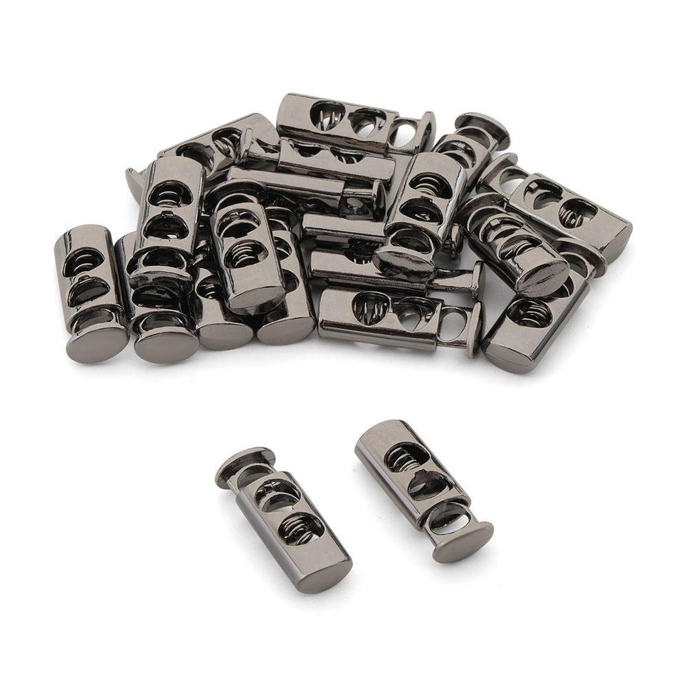 Фиксатор (зажим) для шнура металл 2 отв. ⌀4,4 мм, 23х8 мм, металл (чер.никель), 20 шт