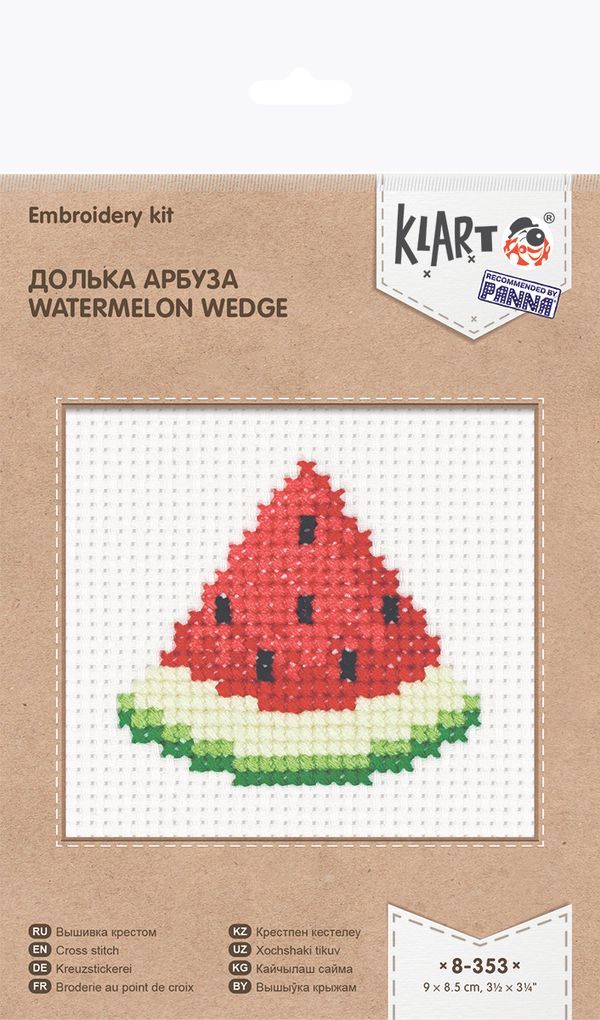 Набор для вышивания нитками Klart, Долька арбуза, 9х8,5 см