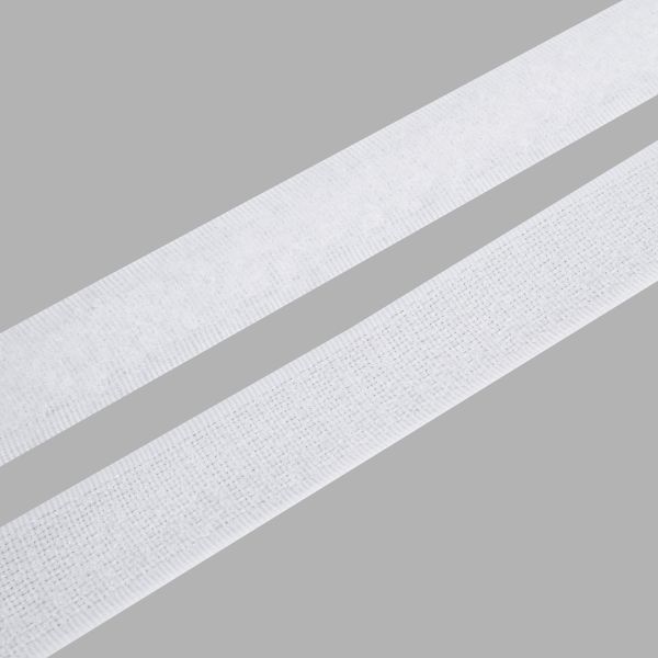 Лента контактная липучка (велкро) пришивная 20 мм, / 25 метров, белый, ПАРА (крючок+петля), качество 