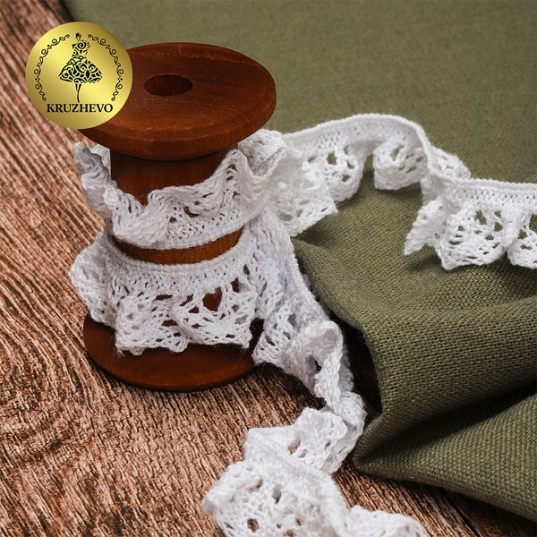 Кружево вязаное (тесьма) 17 мм / 10 метров, на резинке, диз. 303, цв.02 белый, Kruzhevo