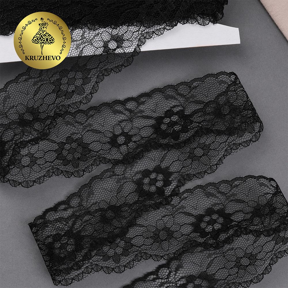 Кружево отделочное в стиле "трикотаж" 40 мм, диз. 281, цв.10 черный, уп. 27,4 м