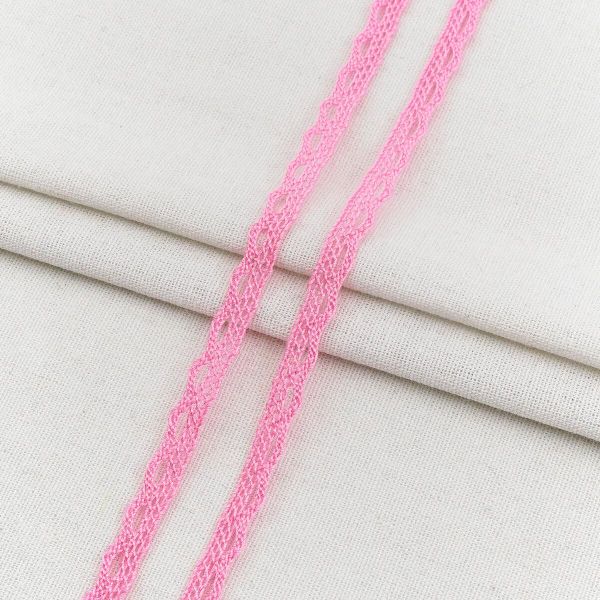 Кружево вязаное (тесьма) 10 мм / 18.2 метра, х/б, розовый, А7428