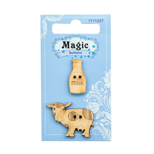 Украшения декоративные пуговицы Корова с молоком, 2 шт, Magic Buttons BBL004-MX-P