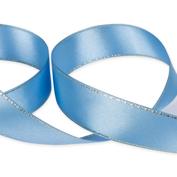 Лента атласная 2-сторонняя с метанитью 25.0 мм / 33±2 метра, 049 голубой/золото, Gamma AL-25M