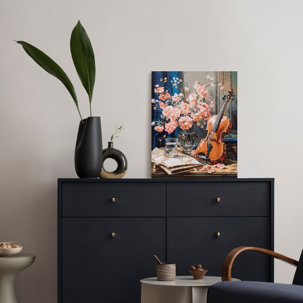 Кристальная (алмазная) мозаика Фрея ALPD-285, на подрамнике, Натюрморт со скрипкой, 40х50 см