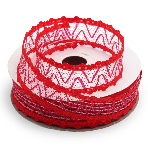 Тесьма отделочная ажурная 38 мм, 25 м, (04 красный)